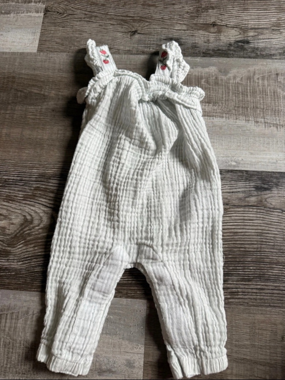 Carter's White Textured Muslin Romper with Embroidered Straps